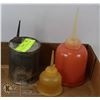 Image 1 : LOT OF THREE VINTAGE OIL CANS 2 PLASTIC AND 1 TIN