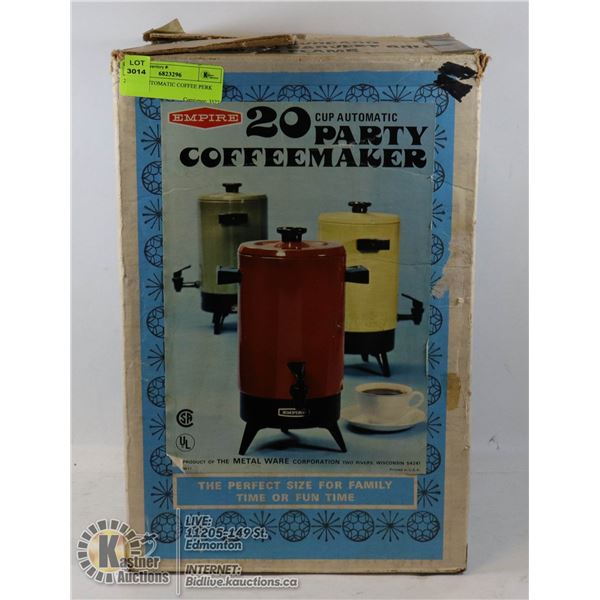 20 CUP AUTOMATIC COFFEE PERK TESTED WORKS GREAT, YELLOW IN COLOR