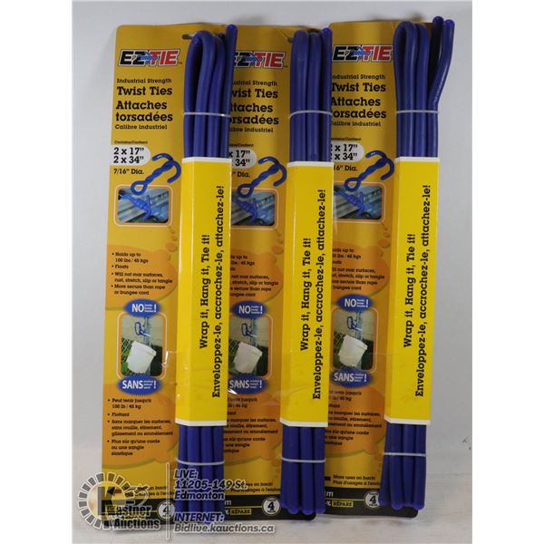LOT OF THREE 4 PCS EZTIE 2 X 17", 2 X 32", 7/16" DIAMETER