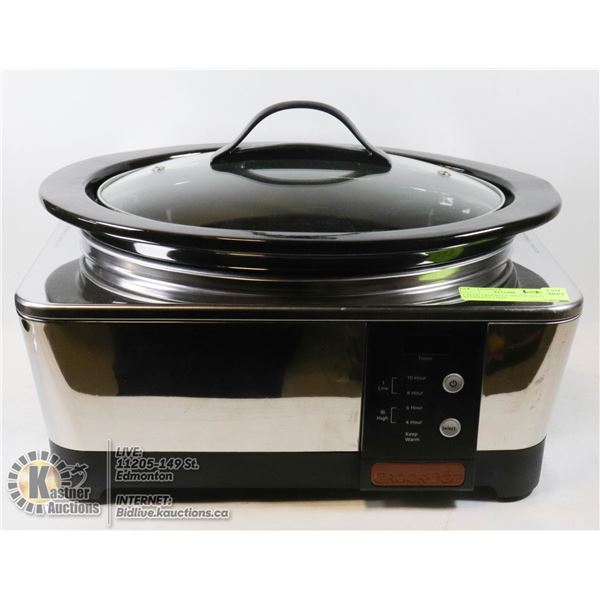 LARGE CROCKPOT BRAND DELUXE STAINLESS STEEL SLOWCOOKER WITH DIGITAL CONTROLS (UP TO 10 HRS COOK TIME