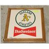 Image 1 : WOOD FRAMED 1989 BUDWEISER OAKLAND A'S BASEBALL/BEER POSTER (20.5"X20.5")