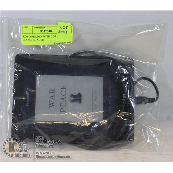 KOBO READER WITH CORD - SOME BOOKS LOADED (WORKING)