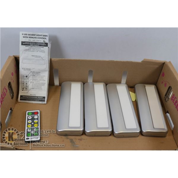 SET OF 4 LED ACCENT LIGHT BARS W/ REMOTE CONTROL TIMER FEATURE, BRIGHTNESS CONTROL, COLOUR EFFECTS, 