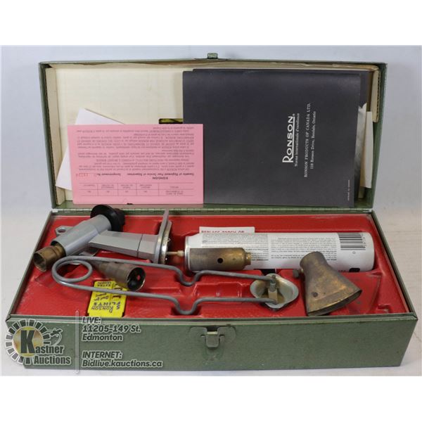 RONSON TORCH KIT COMES IN METAL CASE WITH ALL SUPPLIES AND IS RETRO