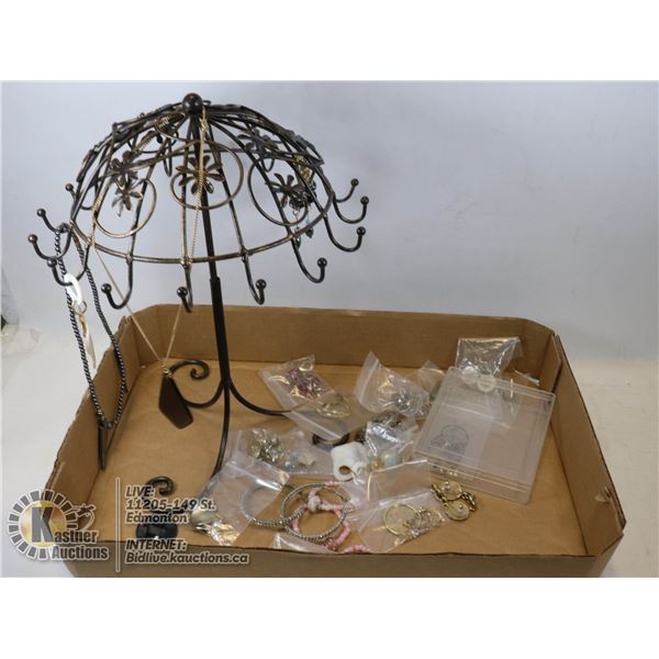 FLAT OF METAL JEWELRY BULLET NECKLACES .AND DISPLAY