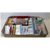 Image 1 : FLAT OF CRAFTING SUPPLIES. SUEDE CORD, BEADS, FABRIC, TOOLS ETC