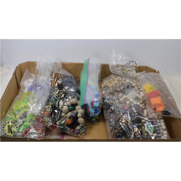 LARGE FLAT OF ESTATE NECKLACES VARIOUS STYLES METAL, PEARL STYLE, BEADS ETC.