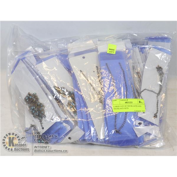 LARGE LOT OF NECKLACES AND NECKLACE SETS FROM MARKET CLOSEOUT, ALL NEW IN PACKAGE, VARIOUS COLRS AND
