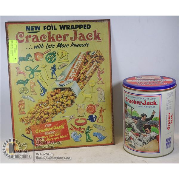 CRACKER JACK TIN SIGN & CRACKER JACK TIN JAR