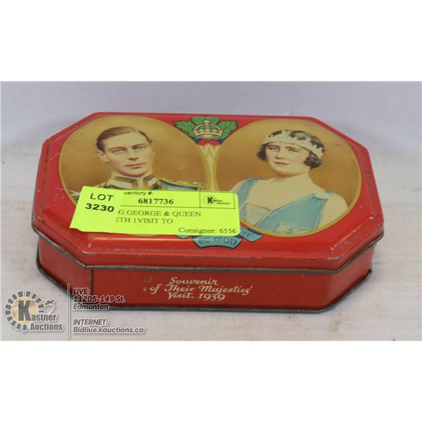 1939 KING GEORGE & QUEEN ELIZABETH 1VISIT TO CANADA, PLATE AND SWEETS TIN