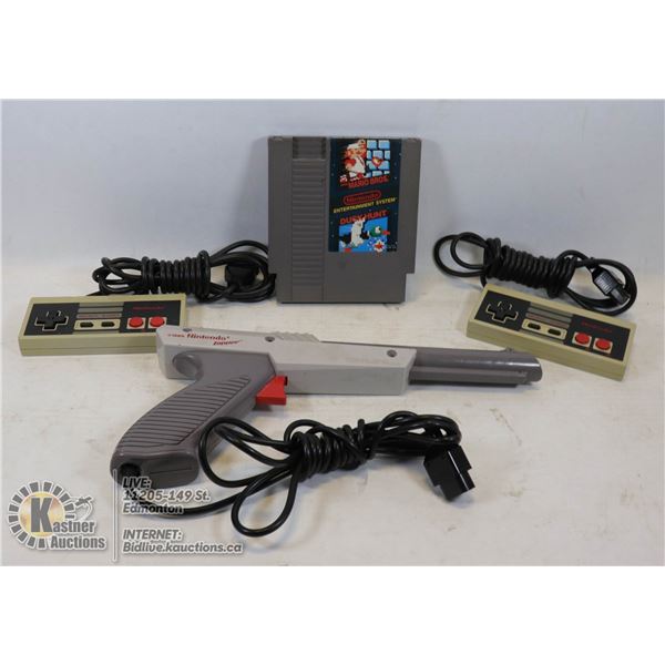 NINTENDO NES SUPER MARIO BROS / DUCK HUNT TWO NES CONTROLLERS AND ZAPPER