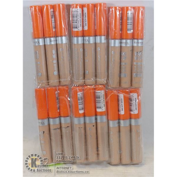 LOT OF 18 RIMMEL COSMETICS WAKE ME UP CONCEALER ANTI FATIGUE SKIN BRIGHTENING CONCEALER WITH VITAMIN