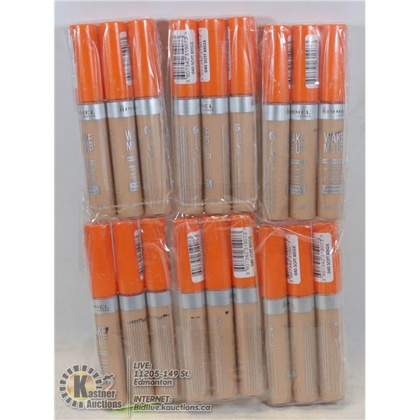 LOT OF 18 RIMMEL COSMETICS WAKE ME UP CONCEALER ANTI FATIGUE SKIN BRIGHTENING CONCEALER WITH VITAMIN