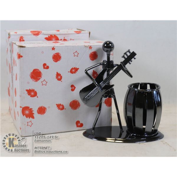 LOT OF 2 GUITAR PLAYING MAN METAL PEN HOLDER