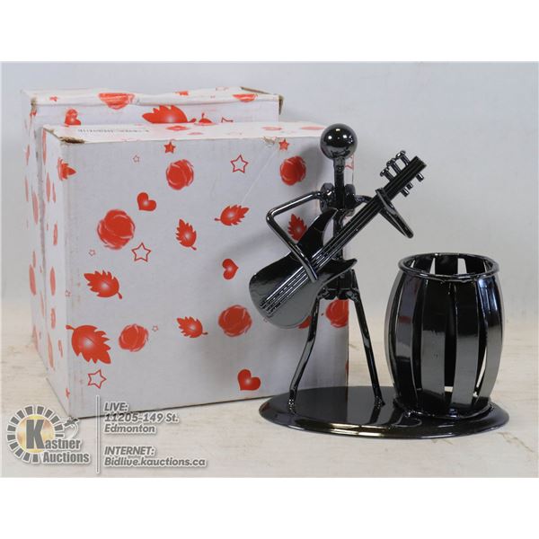 LOT OF 2 GUITAR PLAYING MAN METAL PEN HOLDER