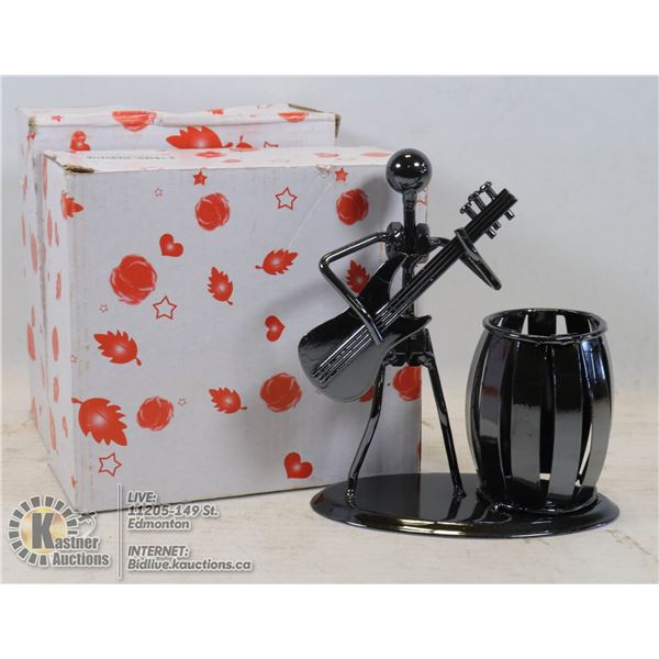 LOT OF 2 GUITAR PLAYING MAN METAL PEN HOLDER