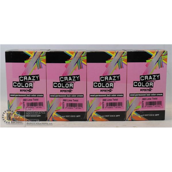 LOT OF 4  CRAZY COLOR RENBOW SEMI-PERMANENT HAIR COLOR CREAM - 68 LIME TWIST