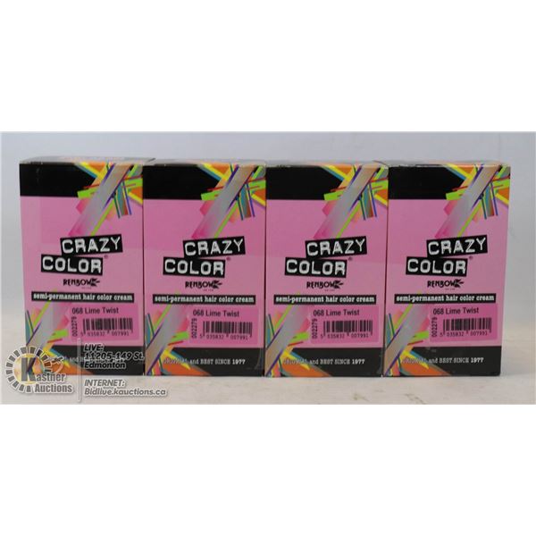 LOT OF 4  CRAZY COLOR RENBOW SEMI-PERMANENT HAIR COLOR CREAM - 68 LIME TWIST
