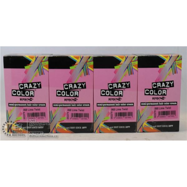 LOT OF 4  CRAZY COLOR RENBOW SEMI-PERMANENT HAIR COLOR CREAM - 68 LIME TWIST
