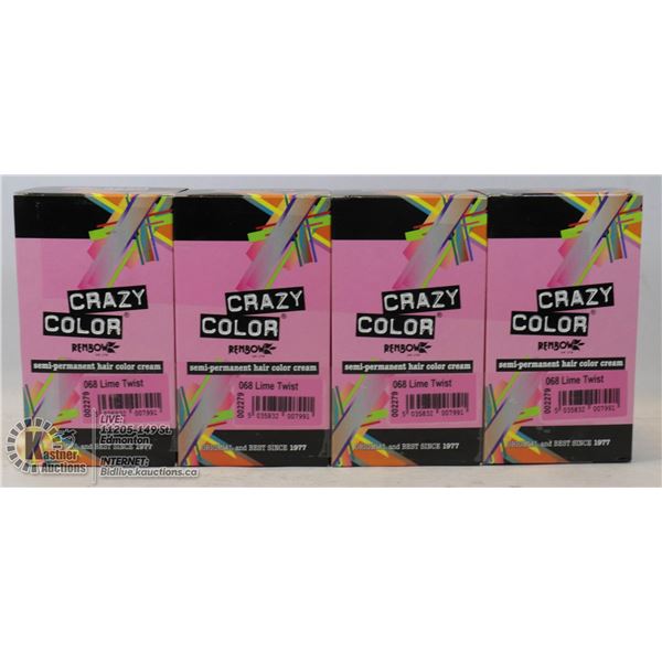 LOT OF 4  CRAZY COLOR RENBOW SEMI-PERMANENT HAIR COLOR CREAM - 68 LIME TWIST