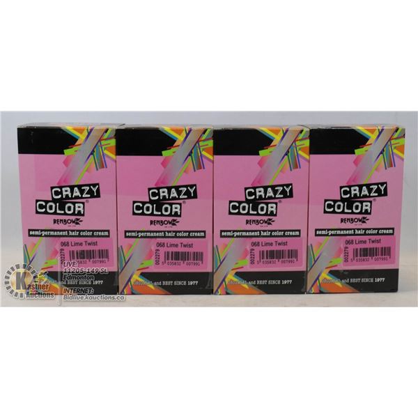 LOT OF 4  CRAZY COLOR RENBOW SEMI-PERMANENT HAIR COLOR CREAM - 68 LIME TWIST