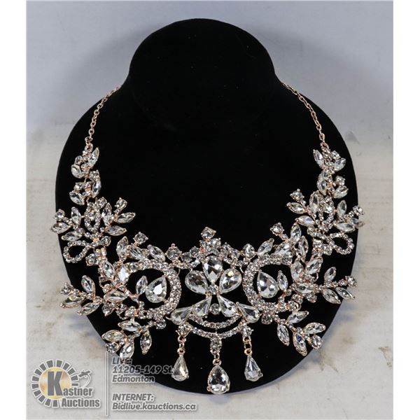 BELLA VOGUE ROSE GOLD TONED RHINSTONE HARNESS CHAIN