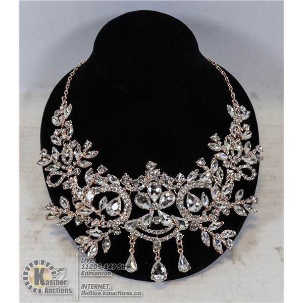 BELLA VOGUE ROSE GOLD TONED RHINSTONE HARNESS CHAIN