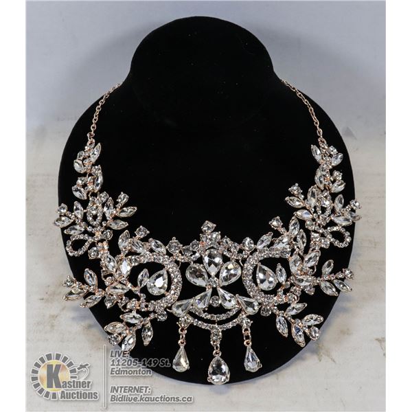 BELLA VOGUE ROSE GOLD TONED RHINSTONE HARNESS CHAIN