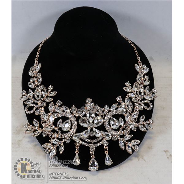 BELLA VOGUE ROSE GOLD TONED RHINSTONE HARNESS CHAIN