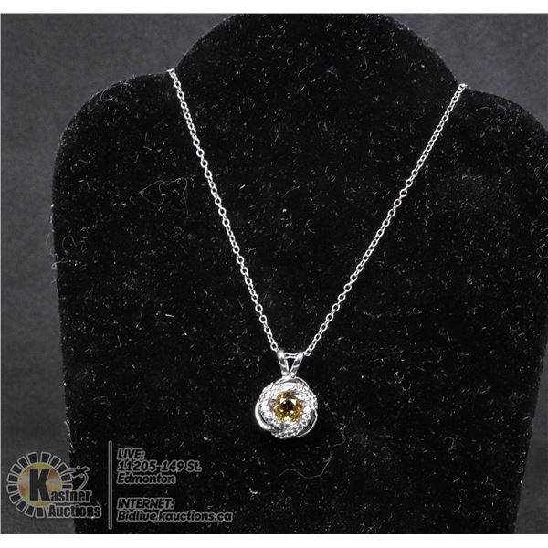 #138-CITRINE PENDANT & NECKLACE 18" JEWELRY/  .925 STERLING SILVER