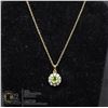 Image 1 : #122-GREEN PERIDOT PENDANT & NECKLACE 18" JEWELRY/  .925 STERLING SILVER/ GOLD PLATED