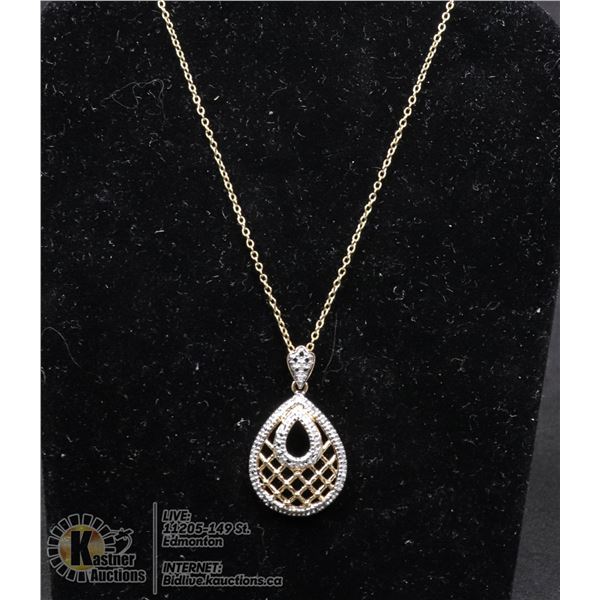 #142-DIAMOND ACCENT PENDANT & NECKLACE 18" JEWELRY/  .925 STERLING SILVER/ GOLD PLATED