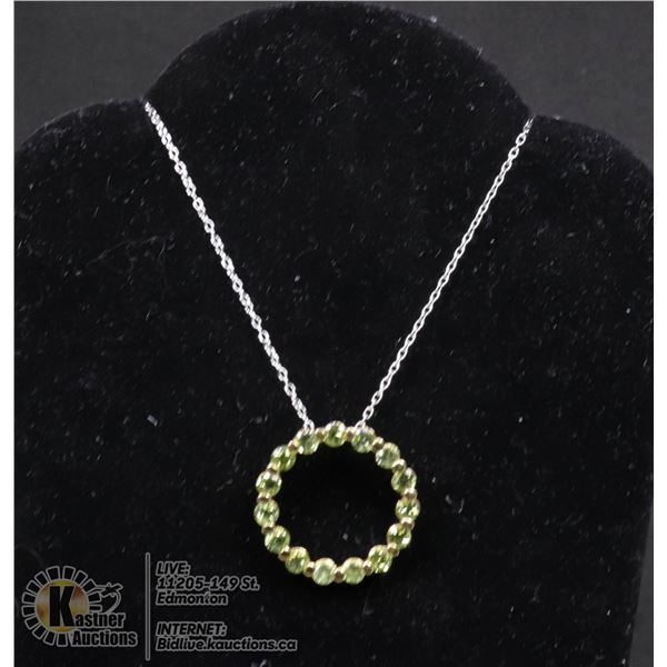 #109-GREEN PERIDOT PENDANT & NECKLACE 18" JEWELRY/ .925 STERLING SILVER/ GOLD PLATED