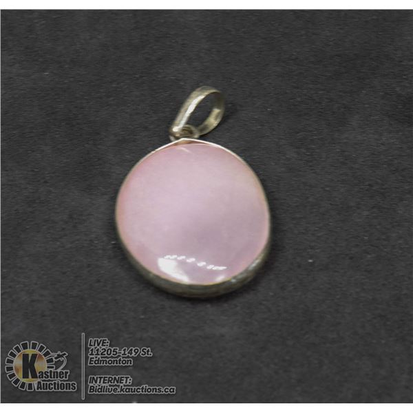 #58-NATURAL PINK ROSE QUARTZ PENDANT JEWELRY/ SILVER PLATED/ HEALING MINERAL