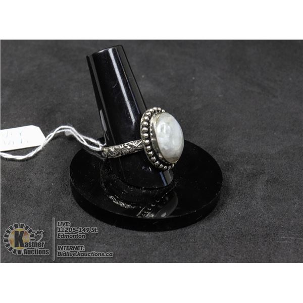 #75-NATURAL MOONSTONE RING SIZE 9 JEWELRY/ SILVER PLATED/ HEALING MINERAL