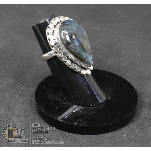 #83-NATURAL BLACK OBSIDIAN RING SIZE 5 JEWELRY/ SILVER PLATED/ HEALING MINERAL