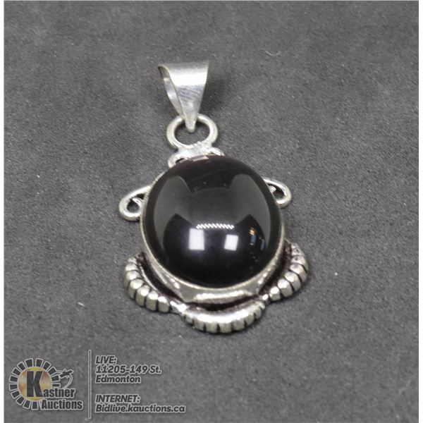 #79-NATURAL BLACK OBSIDIAN PENDANT JEWELRY/ SILVER PLATED/ HEALING MINERAL