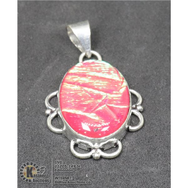 #91-TRIPLE OPAL PENDANT JEWELRY/ LAB CREATED/ SILVER PLATED