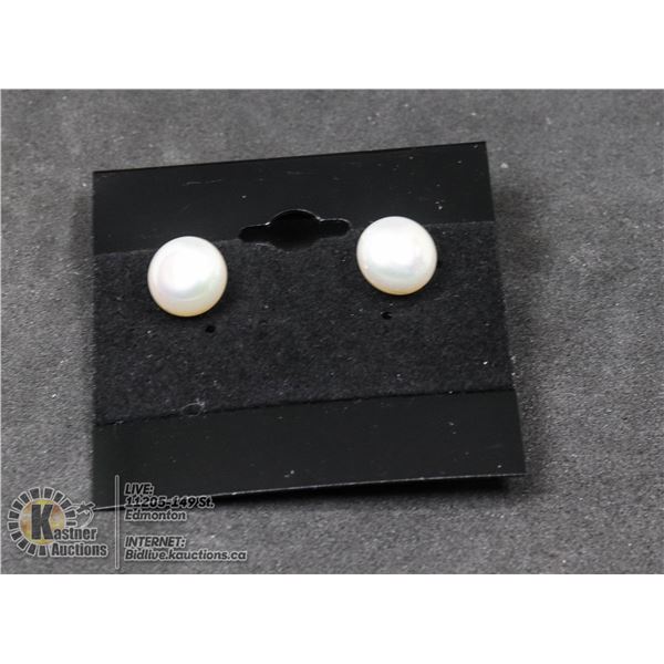 #98-FRESH WATER PEARL STUD EARRINGS 9 - 10 mm JEWELRY/ .925 STERLING SILVER