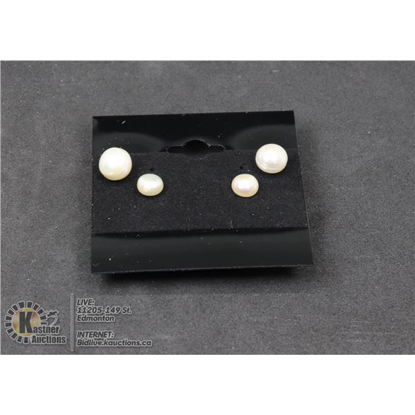 #102-FRESH WATER PEARL STUD EARRINGS 7.5mm-6.4mm JEWELRY/ .925 STERLING SILVER/ RUBBER BACK HOLDER
