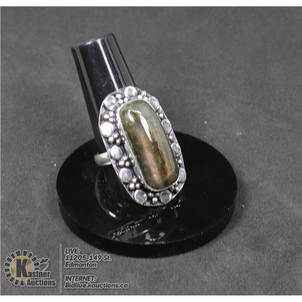 #1-NATURAL FIRE LABRADORITE RING SIZE 8 JEWELRY/ SILVER PLATED/ HEALING MINERAL