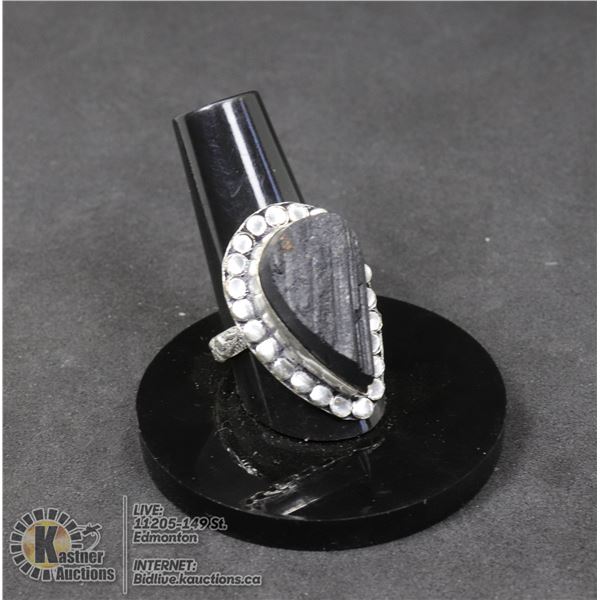 #5-NATURAL TOURMALINE RING (RAW) SIZE 8 JEWELRY/ SILVER PLATED/ HEALING MINERAL