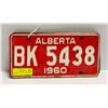 Image 1 : 5 ALBERTA LICENSE PLATES-1960, 62, 64, 68, 72