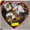 Image 1 : HEART BOX WITH ASSORTED VINTAGE JEWELRY