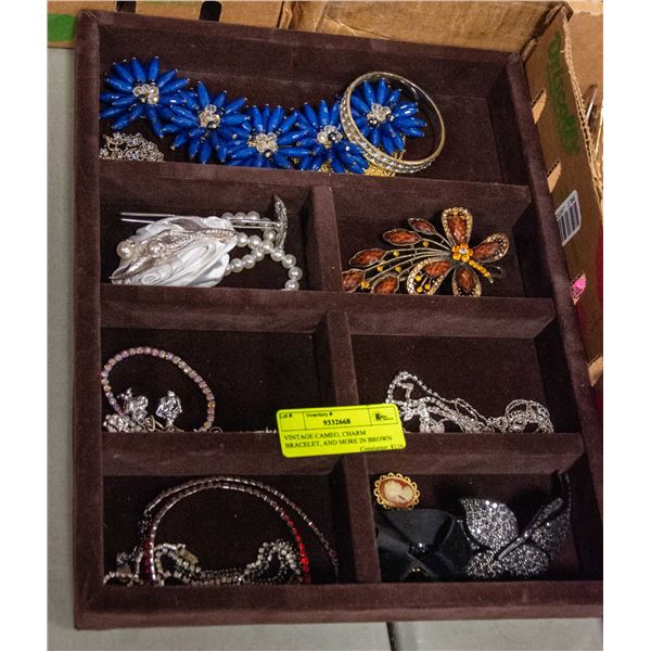 VINTAGE CAMEO, CHARM BRACELET, AND MORE IN BROWN