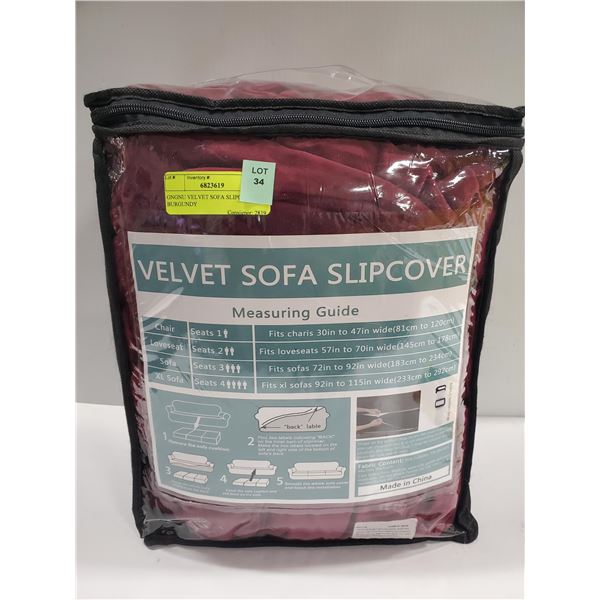 VELVET SOFA SLIPCOVER BURGUNDY