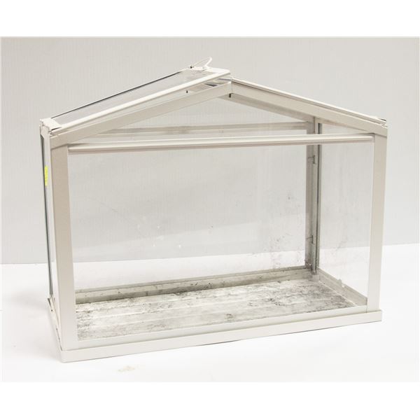 GLASS AND WHITE METAL GREENHOUSE PLANT STARTER