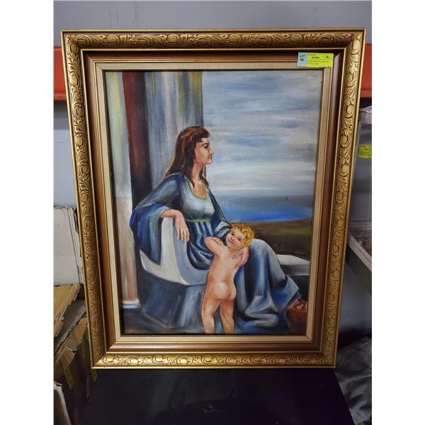 "MOTHER AND CHILD" LARGE OIL ON CANVAS PAINTING