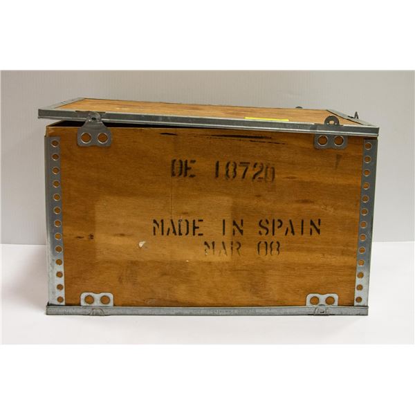 VINTAGE WOODEN MADE IN SPAIN BOX WITH METAL CLIPS