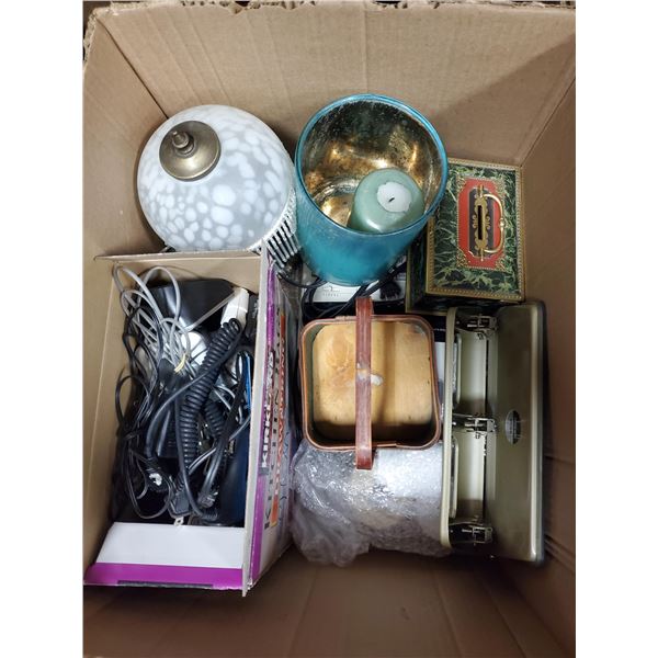 BOX WITH CORDLESS PHONES AND HOUSEHOLD ITEMS